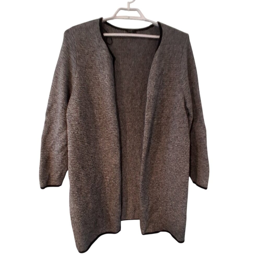 Talbots cardigan sweater womens 2X open long line gray black trim